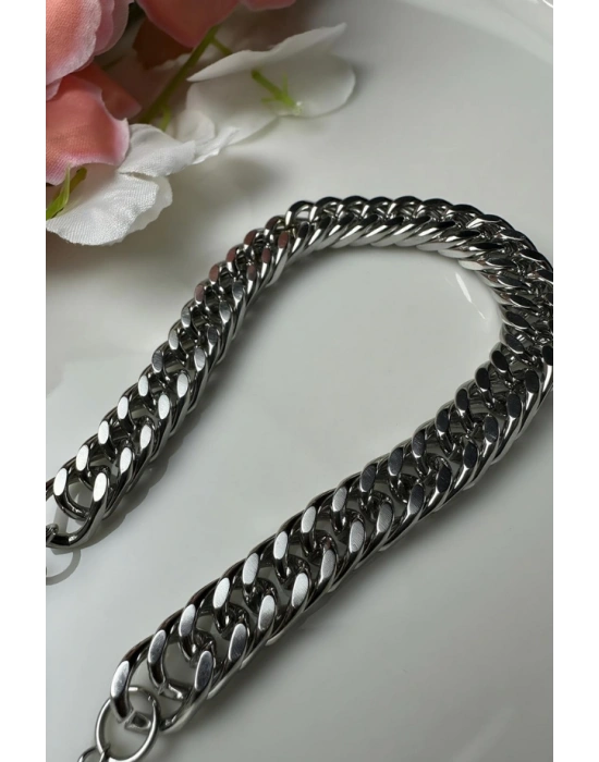 Küba Zincir Kalın Model Çelik Zincir Bileklik | Karma Serisi