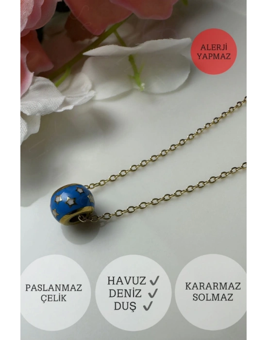 Yıldız İşlemeli Gold Çelik Zincir Kolye | Miracle Serisi
