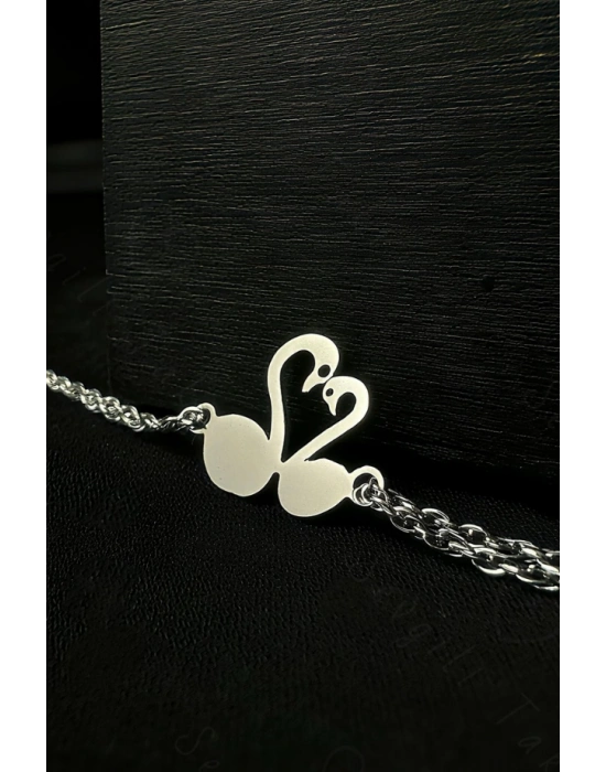 Kuğu Charmlı Dönmeli Model Çelik Zincir Bileklik | Pure Serisi