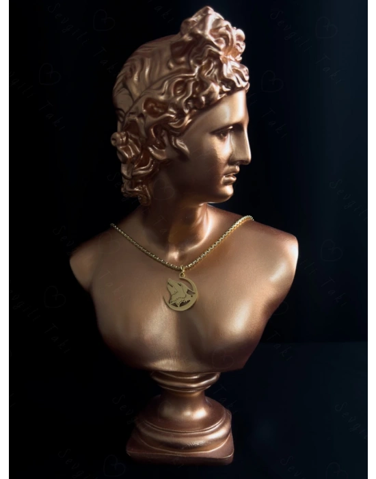 Kurt Başlı Kobra Zincirli Gold Çelik Kolye | Ata Serisi