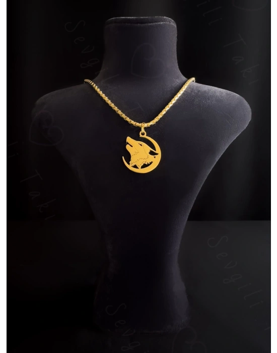 Kurt Başlı Kobra Zincirli Gold Çelik Kolye | Ata Serisi