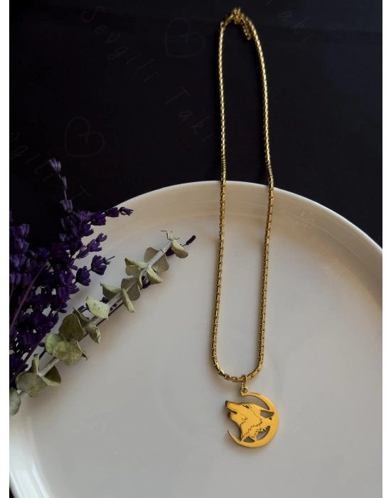 Kurt Başlı Kobra Zincirli Gold Çelik Kolye | Ata Serisi