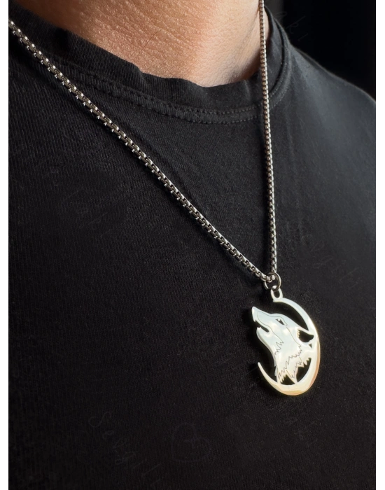 Kurt Başlı Silver Çelik Kolye | Ata Serisi