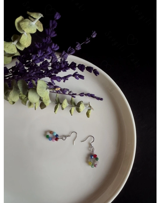 Kuvars Doğal Taşlı Çelik Çocuk Küpe -Love Serisi