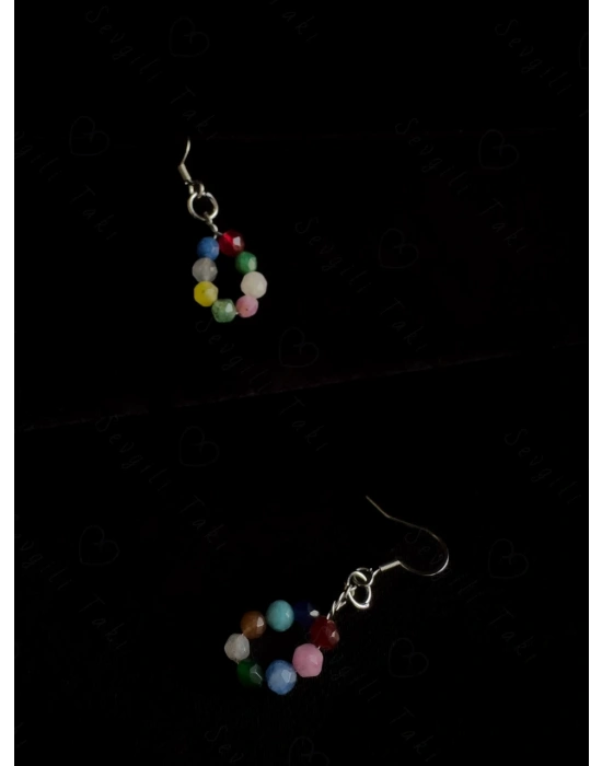 Kuvars Doğal Taşlı Çelik Çocuk Küpe -Love Serisi