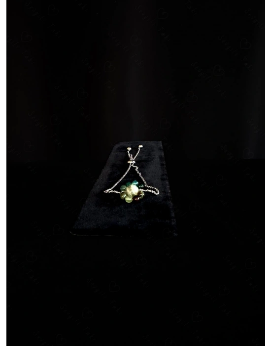 Labradorit ve Akik Doğal Taşlı Asansörlü Çelik Bileklik -Sevgili Takı Koleksiyonu