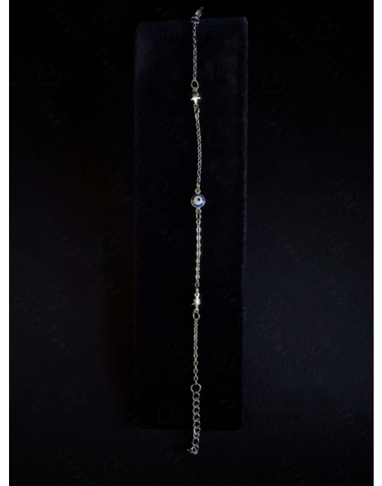 Lacivert Nazarlıklı Yıldızlı Çelik Bileklik | Londra Serisi