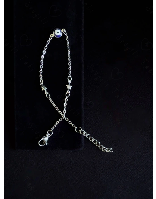 Lacivert Nazarlıklı Yıldızlı Çelik Bileklik | Londra Serisi