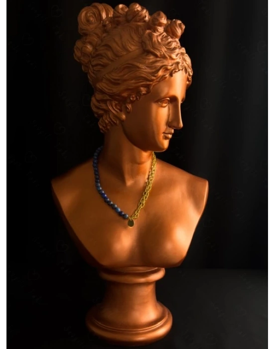 Lapis Lazuli Doğal Taş Kabartma Zincirli Gold Çelik Kolye | Sevgili Takı Koleksiyonu