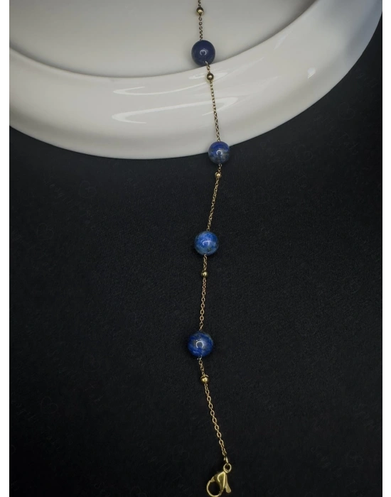 Lapis Lazuli Doğal Taşlı Çelik Bileklik -777 Serisi