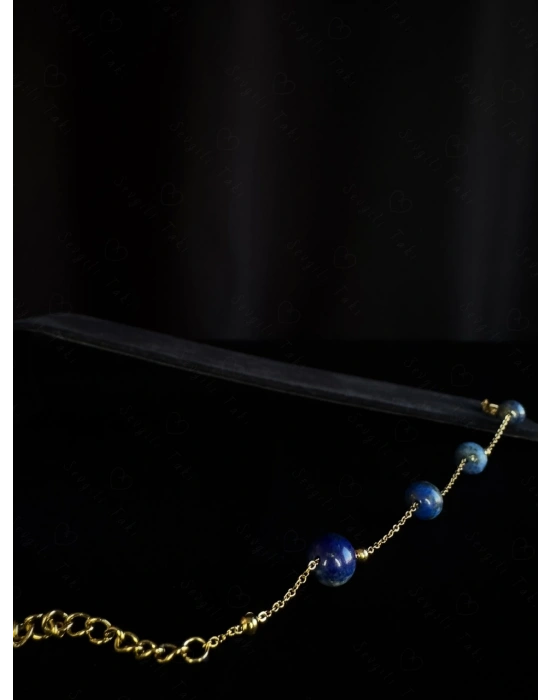 Lapis Lazuli Doğal Taşlı Çelik Bileklik -777 Serisi
