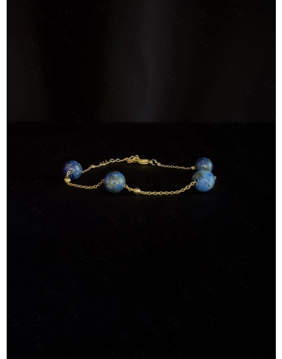 Lapis Lazuli Doğal Taşlı Çelik Bileklik -777 Serisi