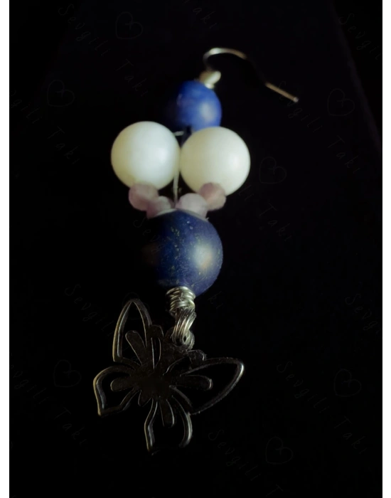 Lapis ve Ay Doğal Taşlı Çelik Küpe -Bağ Serisi