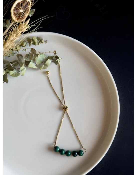 Malahit Doğal Taşlı Ayarlanabilir Çelik Bileklik -Miracle Serisi