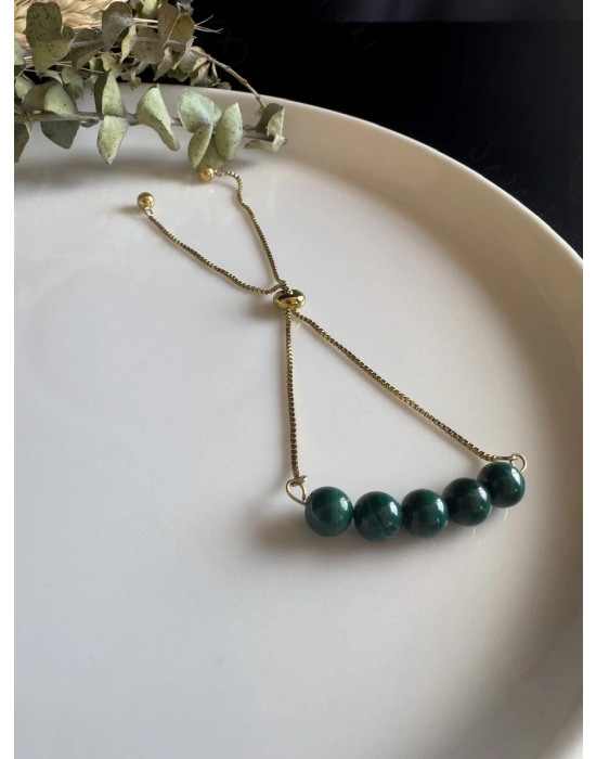 Malahit Doğal Taşlı Ayarlanabilir Çelik Bileklik -Miracle Serisi