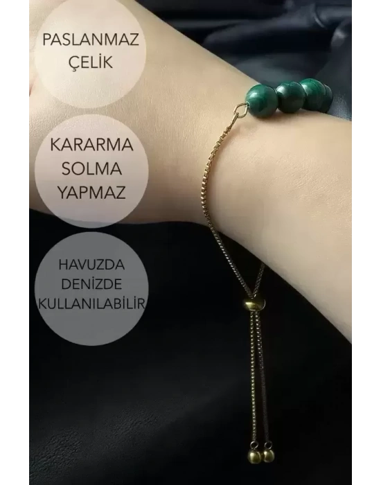 Malahit Doğal Taşlı Ayarlanabilir Çelik Bileklik -Miracle Serisi