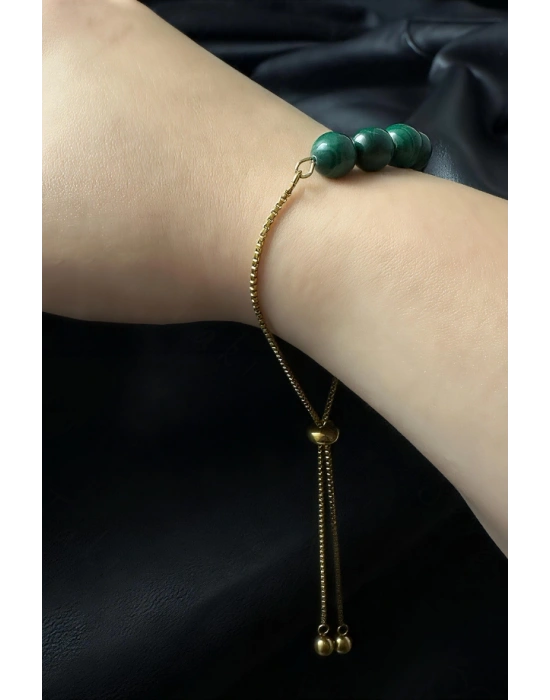 Malahit Doğal Taşlı Ayarlanabilir Çelik Bileklik -Miracle Serisi