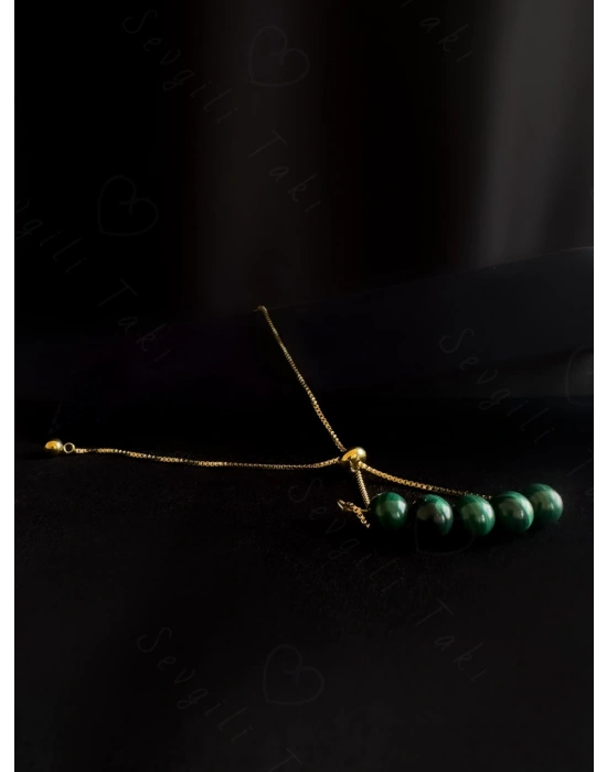 Malahit Doğal Taşlı Ayarlanabilir Çelik Bileklik -Miracle Serisi