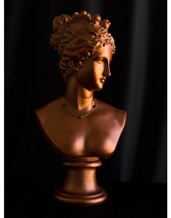 Malahit Doğal Taşlı Gold Çelik Kolye | Vega Serisi