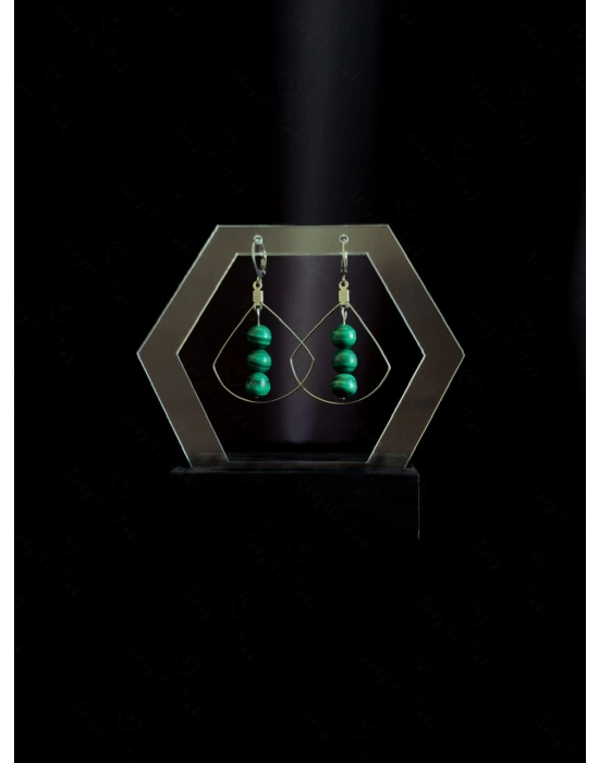 Malahit Doğal Taşlı Çelik Küpe -Vega Serisi