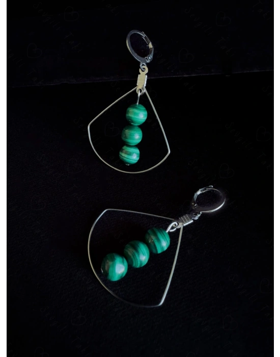 Malahit Doğal Taşlı Çelik Küpe -Vega Serisi