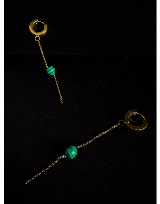 Malahit Doğal Taşlı Çelik Küpe -Vega Serisi