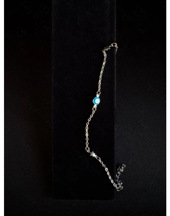 Mavi Nazarlıklı Yıldızlı Çelik Bileklik | Paris Serisi