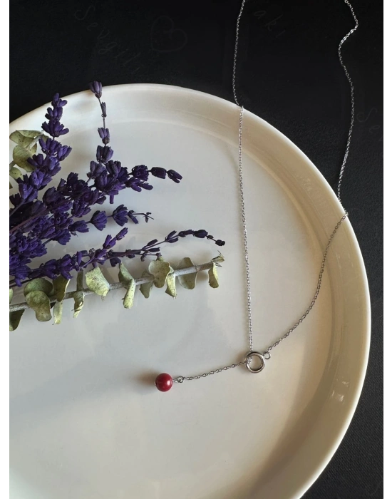 Y Model Mercan Doğal Taşlı Ayarlanabilir Çelik Kolye -Sevgili Takı Koleksiyonu