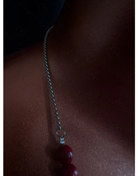 Mercan Doğal Taşlı Çelik Kolye -Pure Serisi