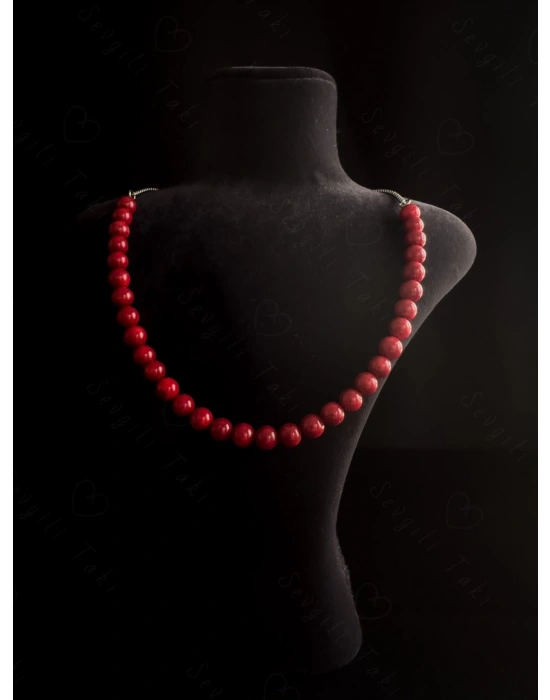 Mercan Doğal Taşlı Çelik Kolye -Pure Serisi