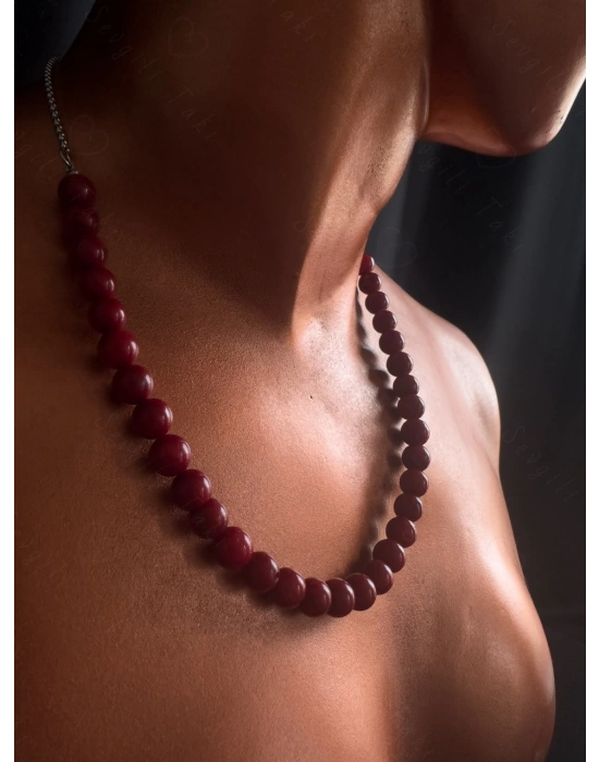 Mercan Doğal Taşlı Çelik Kolye -Pure Serisi