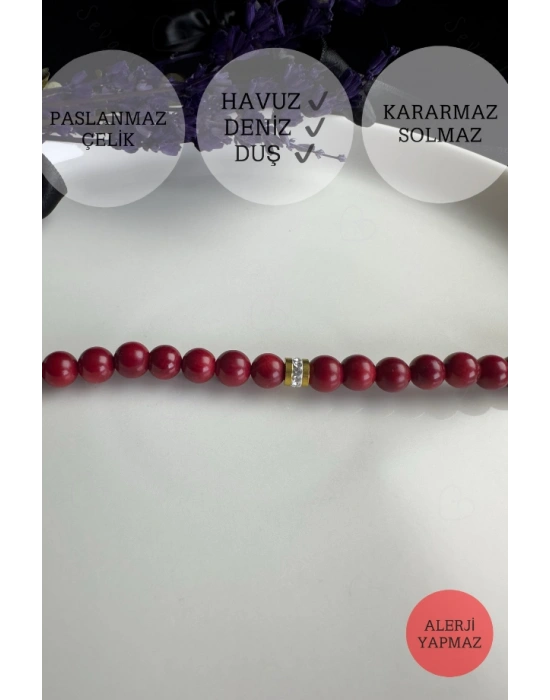 Mercan Doğal Taşlı Gold Çelik Bileklik | Anthozua Serisi