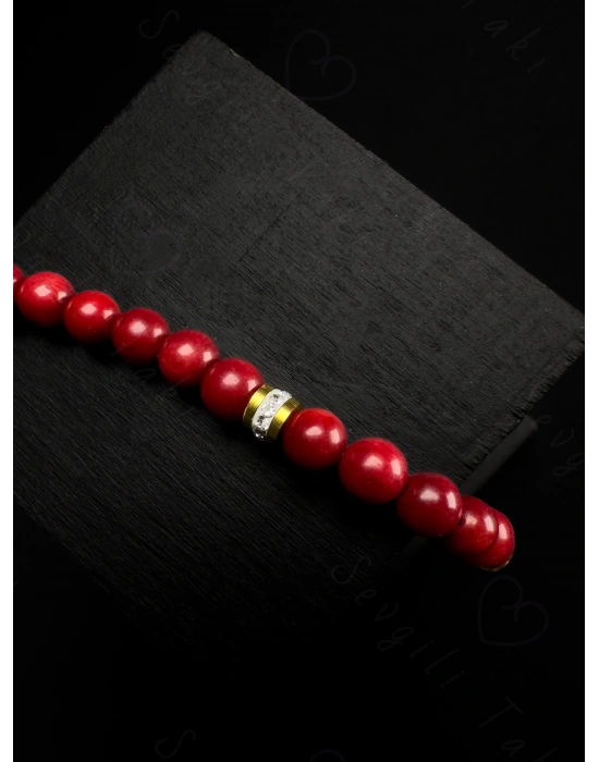 Mercan Doğal Taşlı Gold Çelik Bileklik | Anthozua Serisi