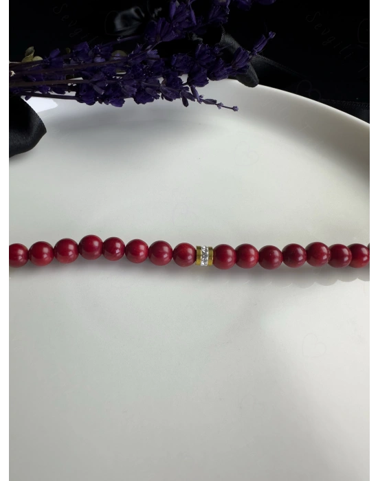 Mercan Doğal Taşlı Gold Çelik Bileklik | Anthozua Serisi