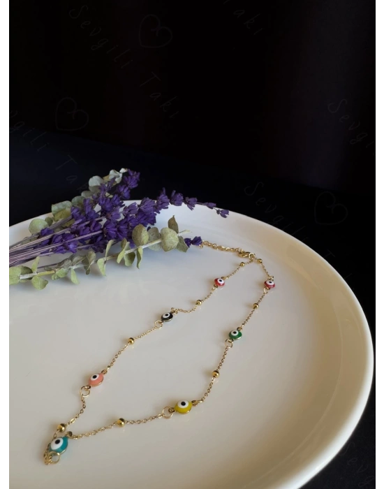 Nazar Boncuklu Choker Gold Çelik Kolye -Sevgili Takı Koleksiyonu