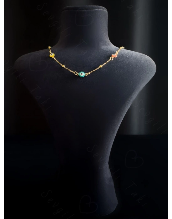 Nazar Boncuklu Choker Gold Çelik Kolye -Sevgili Takı Koleksiyonu