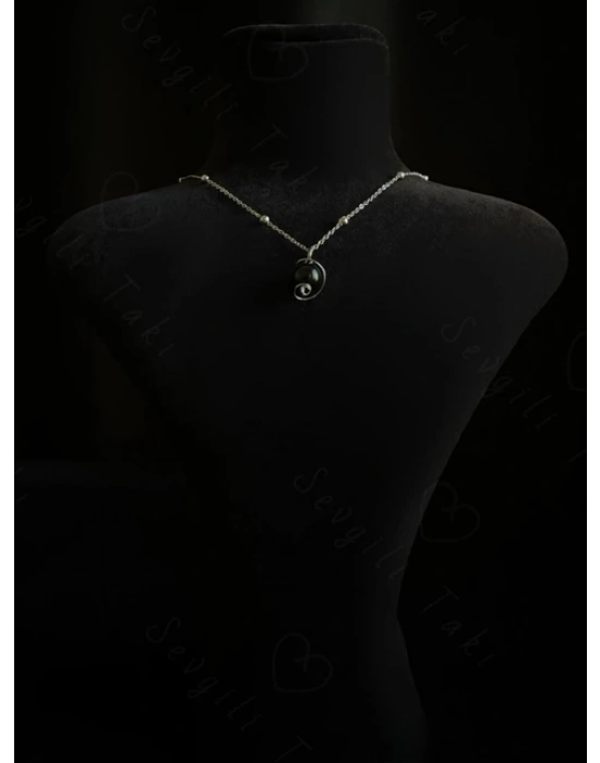 Obsidyen Doğal Taşlı Çelik Kolye -Gezegen Serisi