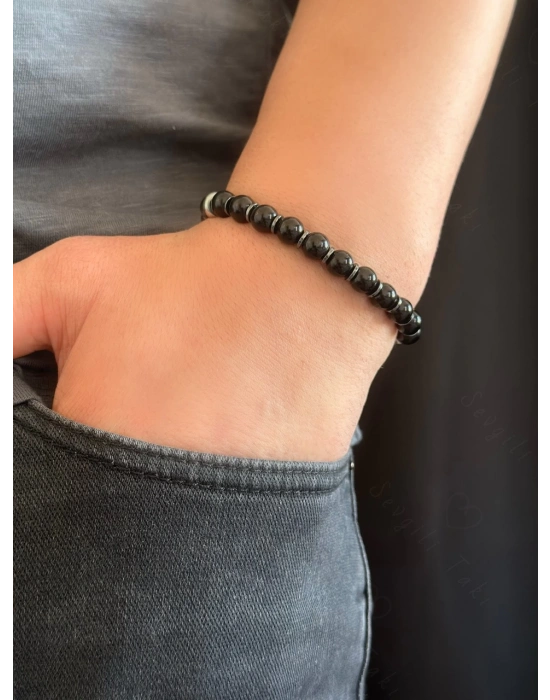 Obsidyen ve Dumanlı Kuvars Doğal Taşlı Bileklik -Koruma Serisi