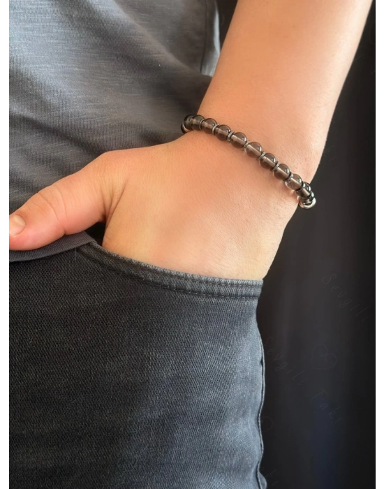 Obsidyen ve Dumanlı Kuvars Doğal Taşlı Bileklik -Koruma Serisi