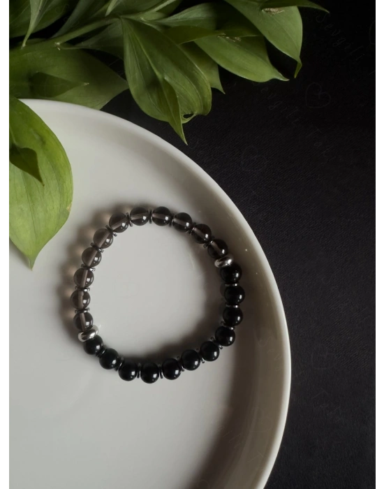 Obsidyen ve Dumanlı Kuvars Doğal Taşlı Bileklik -Koruma Serisi