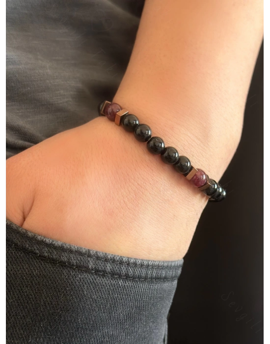 Obsidyen ve Granat Doğal Taşlı Bileklik -Denge Serisi