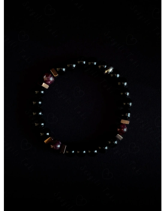 Obsidyen ve Granat Doğal Taşlı Bileklik -Denge Serisi