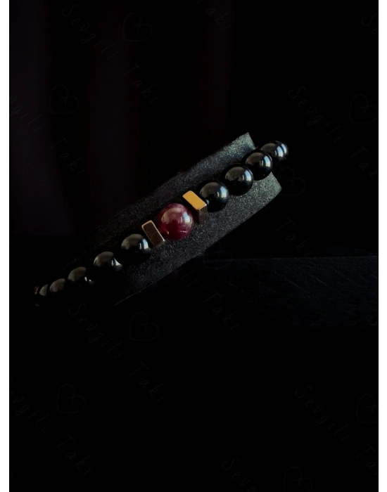 Obsidyen ve Granat Doğal Taşlı Bileklik -Denge Serisi