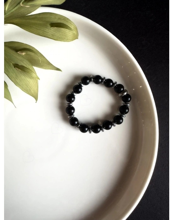 Obsidyen ve Hematit Doğal Taşlı Çocuk Bileklik