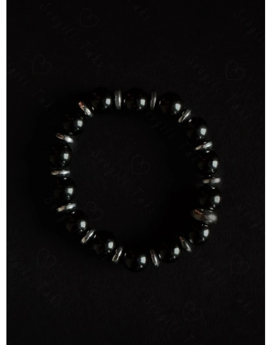 Obsidyen ve Hematit Doğal Taşlı Çocuk Bileklik