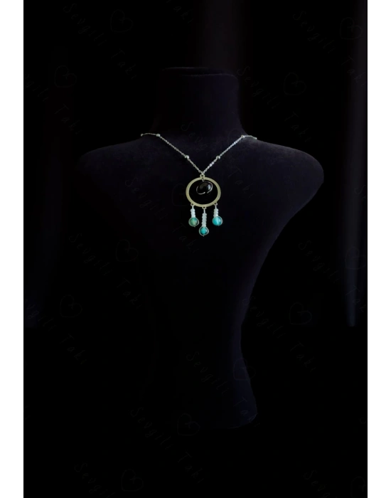 Obsidyen ve Akik Doğal Taşlı Çelik Kolye | Sonbahar Serisi