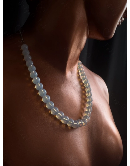 Opal Doğal Taşlı Çelik Kolye -Pure Serisi