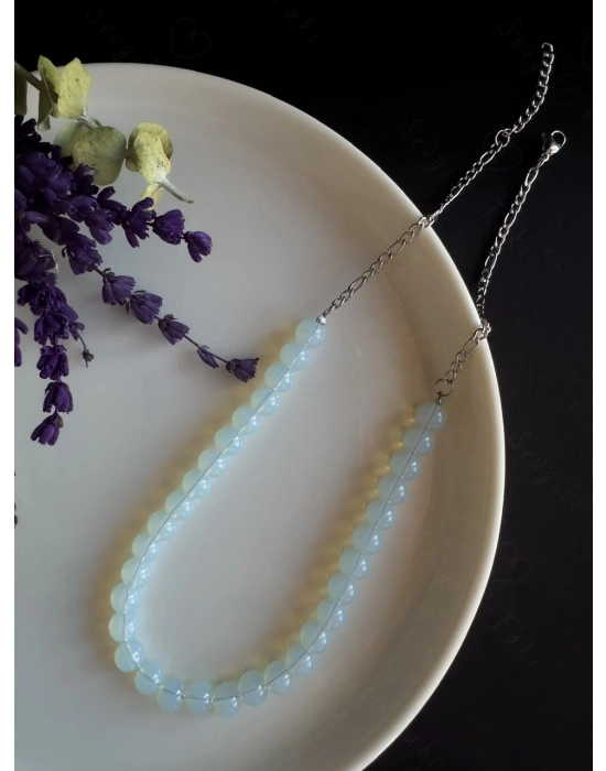 Opal Doğal Taşlı Çelik Kolye -Pure Serisi