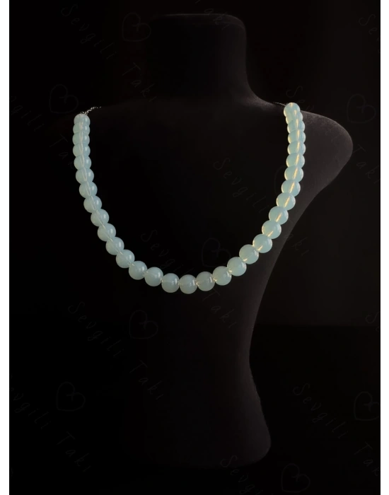 Opal Doğal Taşlı Çelik Kolye -Pure Serisi