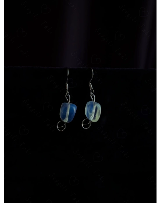 Opal Doğal Taşlı Çelik Küpe -Sevgili Takı Koleksiyonu